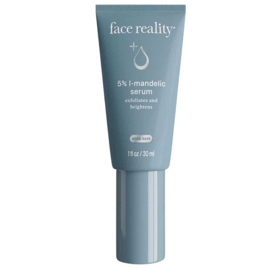 Tube of face reality 5% l-mandelic serum on a white background