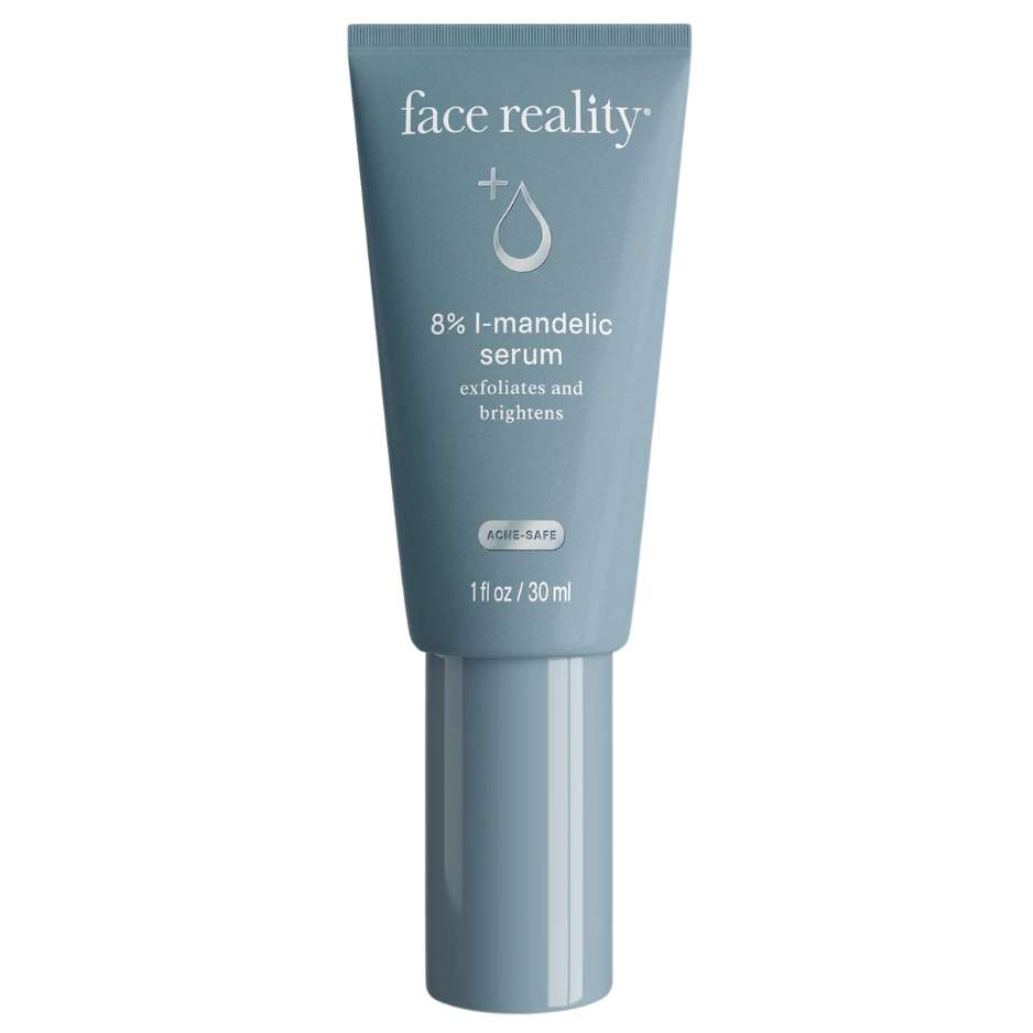 Tube of face reality 8% l-mandelic serum on a white background
