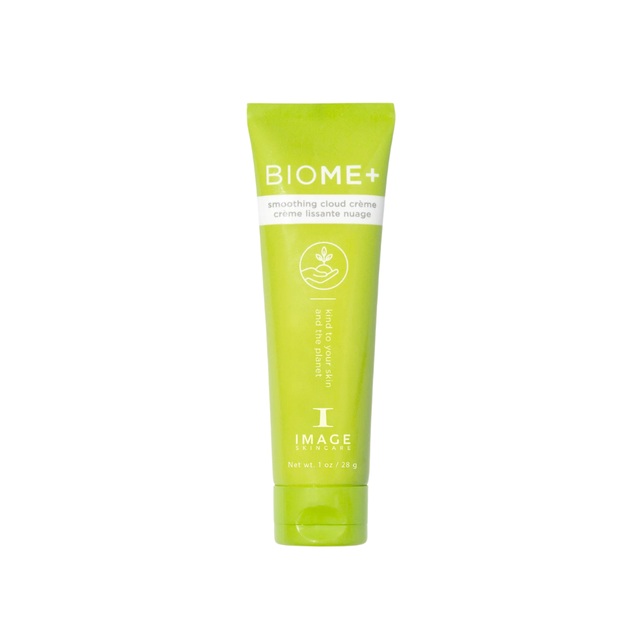 BIOME+ Smoothing Cloud Crème by IMAGE Skincare in green tube.