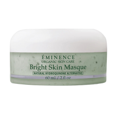 A jar of Eminence Organic Skin Care Bright Skin Masque, labeled as a natural hydroquinone alternative, with a capacity of 60 ml / 2 fl oz.