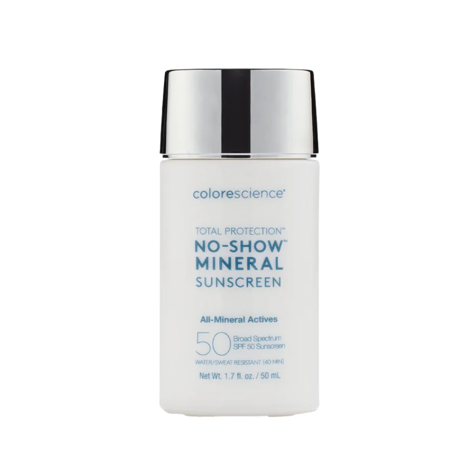 Colorescience No-Show Mineral Sunscreen bottle on a white background