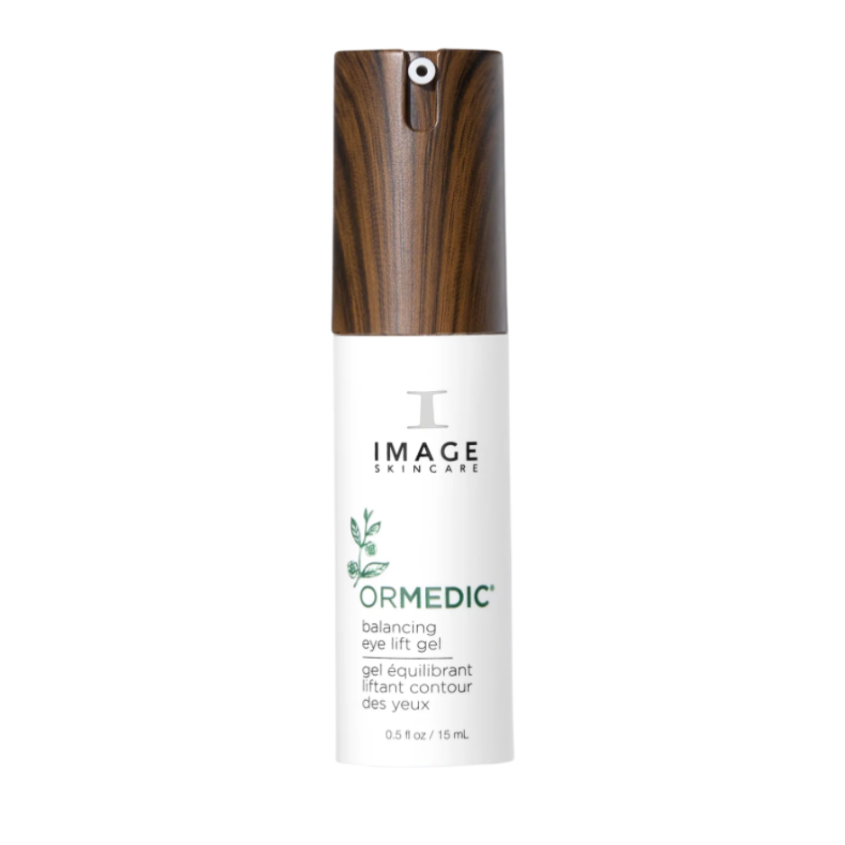 A bottle of Ormedic Balancing Eye Lift Gel by IMAGE Skincare, designed for the delicate eye area.