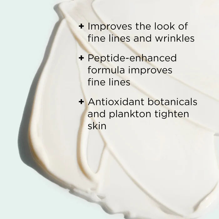 Cosmetic product with text highlighting benefits on a light background