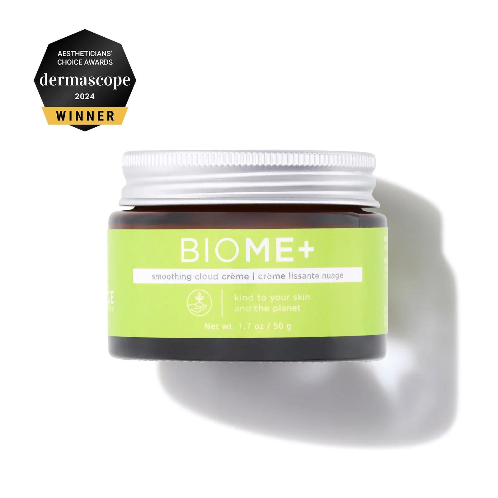 BIOME+ cream jar with green label on a white background