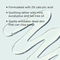 Text detailing skincare product features with a wavy line design on a light background