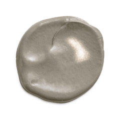 Metallic silver peach-shaped object on a white background