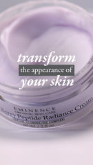 Eminence Organic Skin Care cream jar with text 'transform the appearance of your skin' on a light background