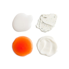 Four different textures of soap on a white background