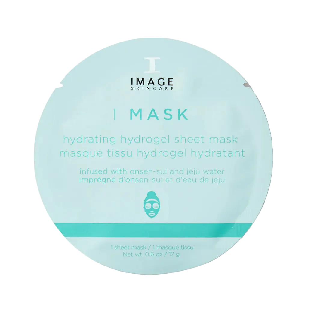 Hydrating hydrogel sheet mask packaging with 'IMAGE' branding on a white background
