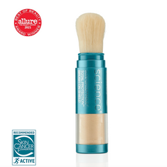 Cosmetic stick with brush and 'Science' branding, featuring Allure Best of Beauty 2021 award and Skin Cancer Foundation logo.