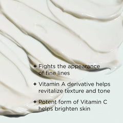 White cream with text highlighting its benefits on a white background