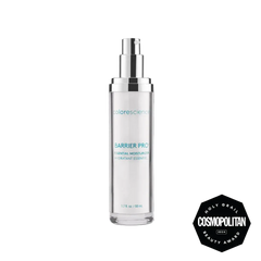 Skincare bottle labeled 'Barrier Pro' with a 'Cosmopolitan' award badge on a white background