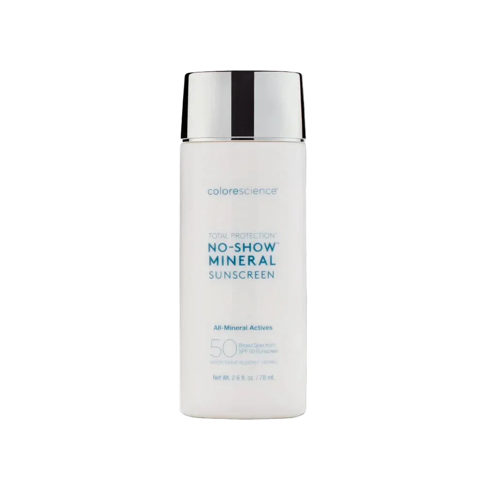 Colorescience No-Show Mineral Sunscreen bottle on a white background